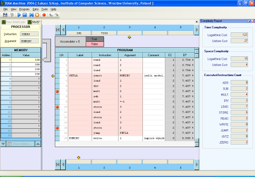 'Maszyna RAM' - example screenshot